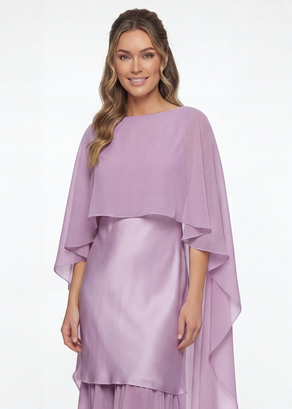 Lilac Silk and Chiffon Dress with Cape