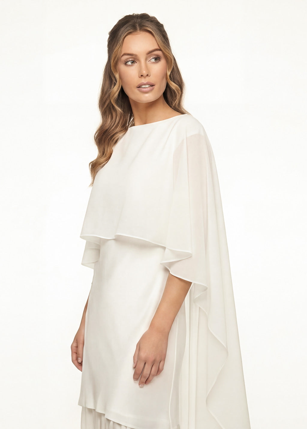Ivory Silk and Chiffon Dress with Cape