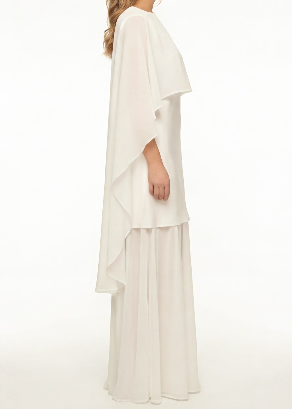 Ivory Silk and Chiffon Dress with Cape