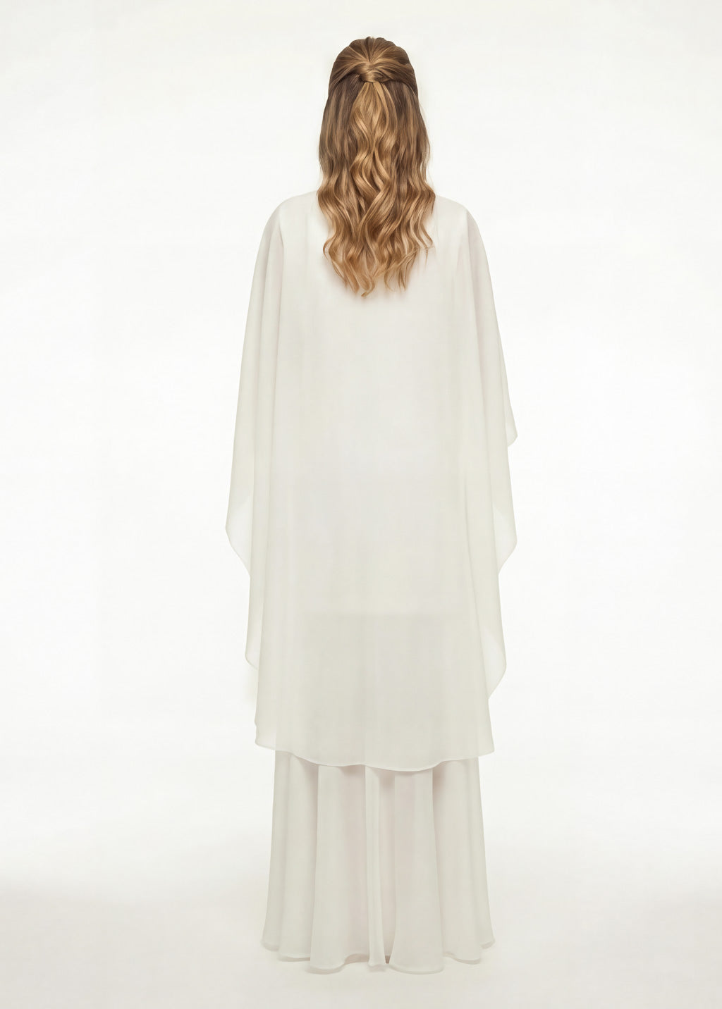 Ivory Silk and Chiffon Dress with Cape