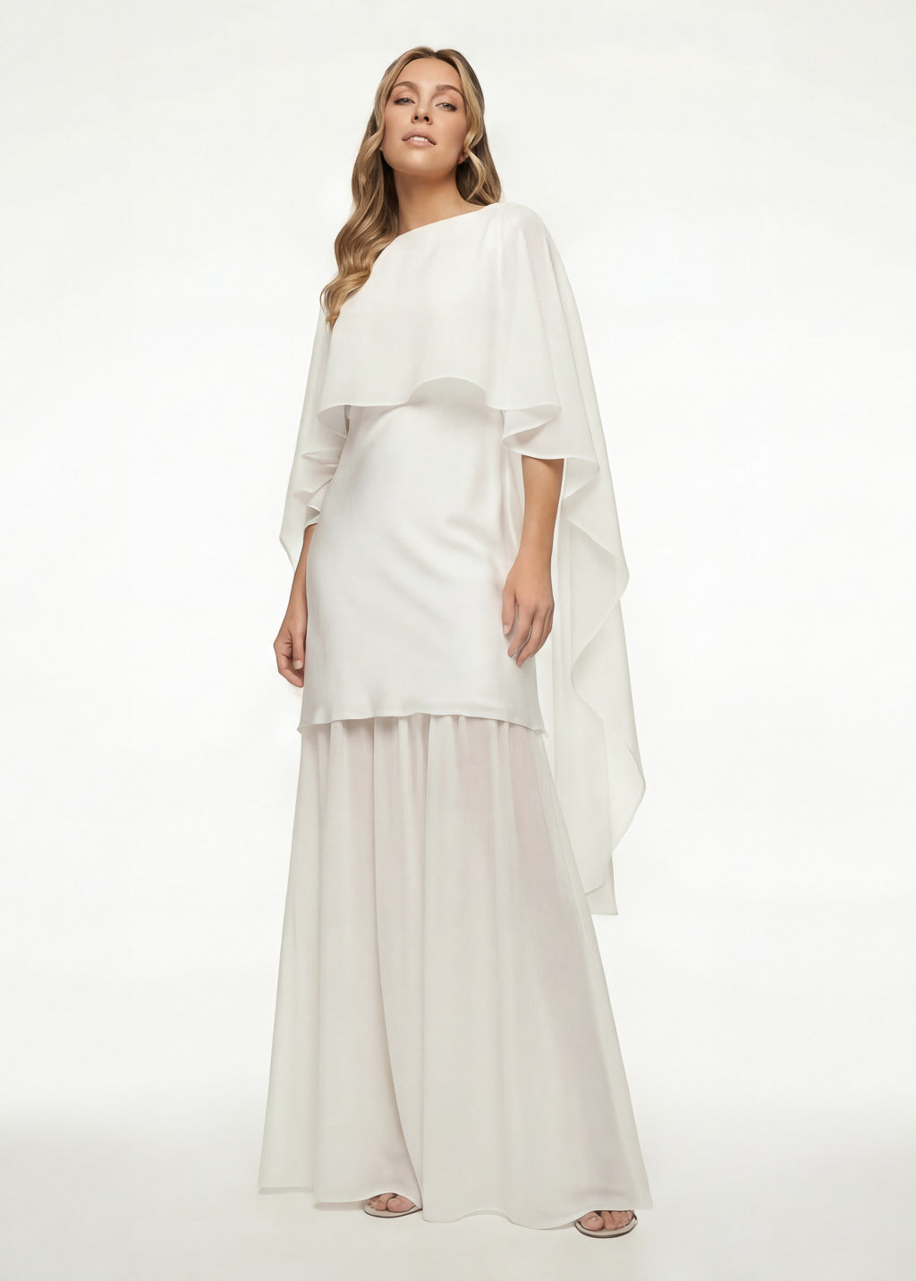 Ivory Silk and Chiffon Dress with Cape Ivory Silk and Chiffon Dress with Cape