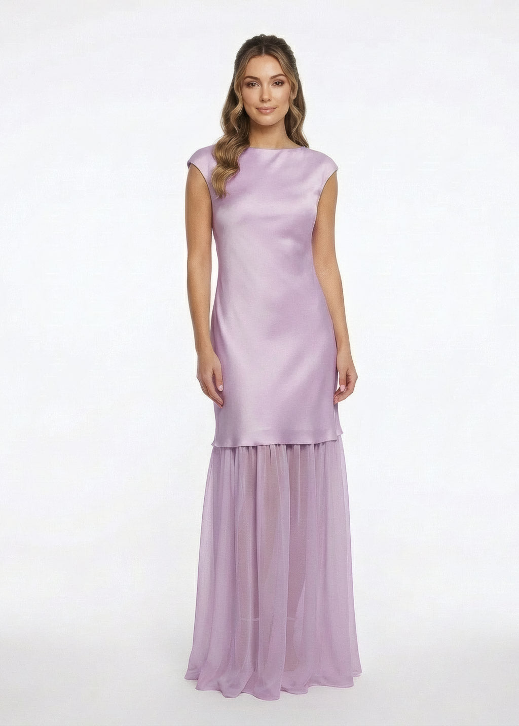 Lilac Silk and Chiffon Dress with Cape