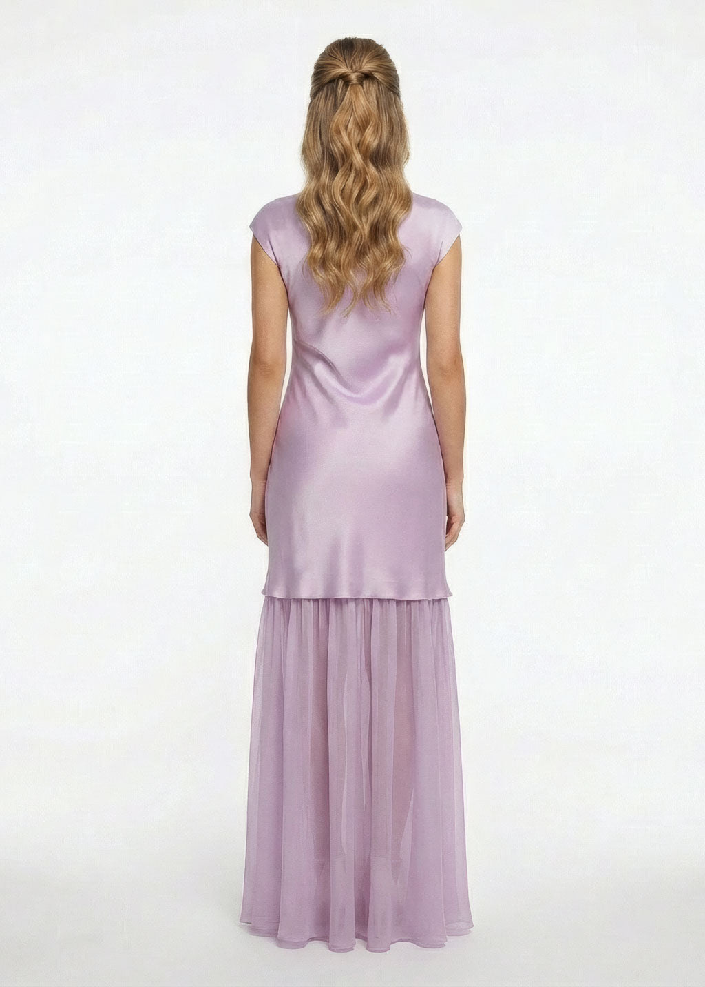 Lilac Silk and Chiffon Dress with Cape