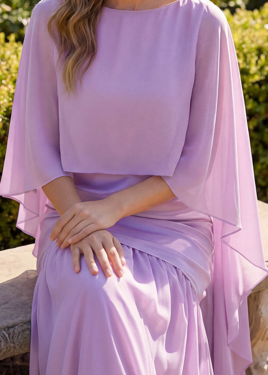 Lilac Silk and Chiffon Dress with Cape