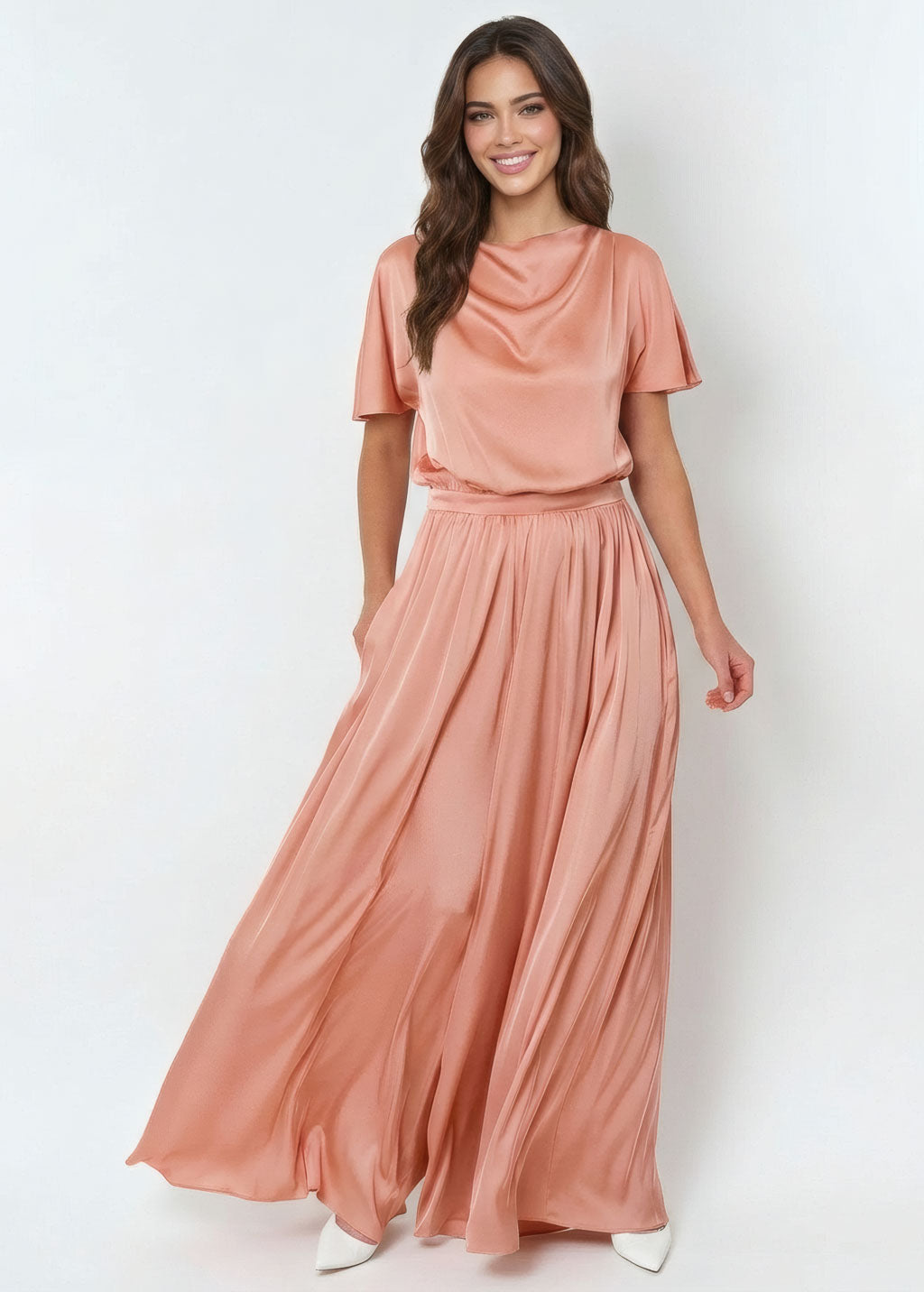 Peach Fuzz Silk Jumpsuit with Pockets