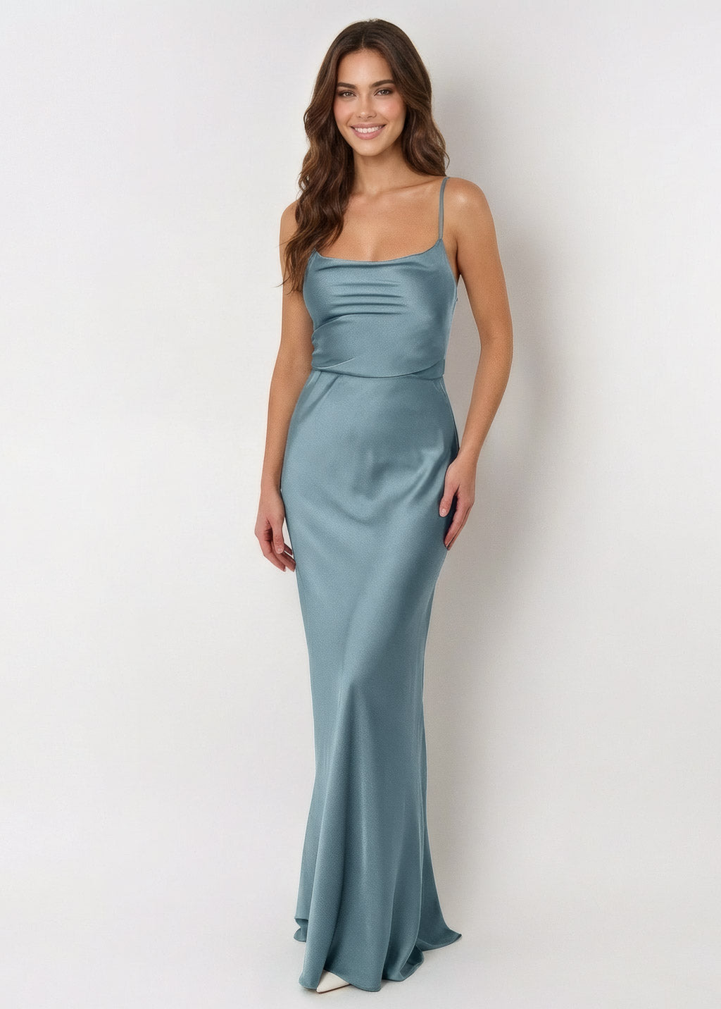 Dusty Blue Silk Dress with Open Back