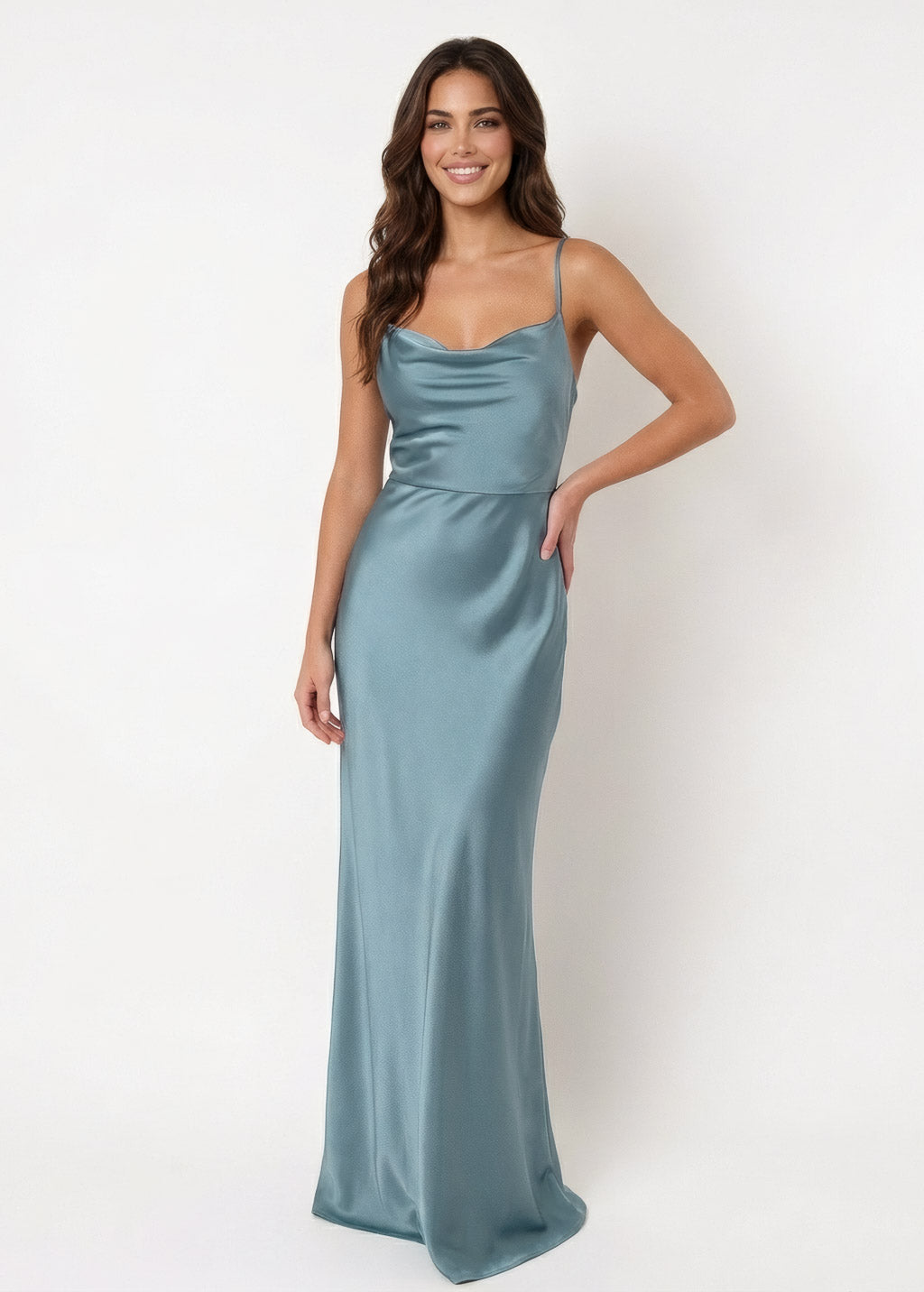 Dusty Blue Silk Dress with Open Back