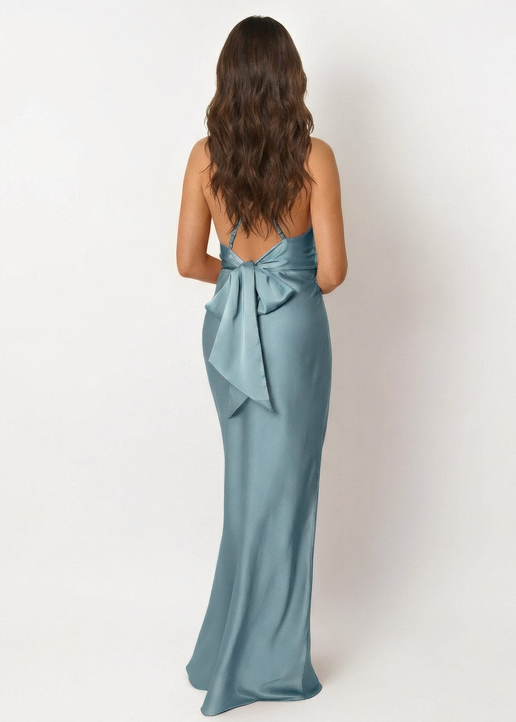 Dusty Blue Silk Dress with Open Back