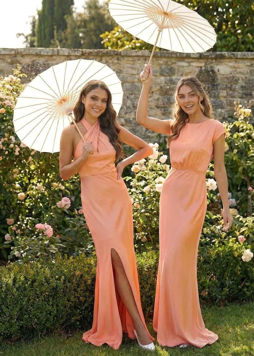 Peach Fuzz Silk Bridesmaids Maxi Dress