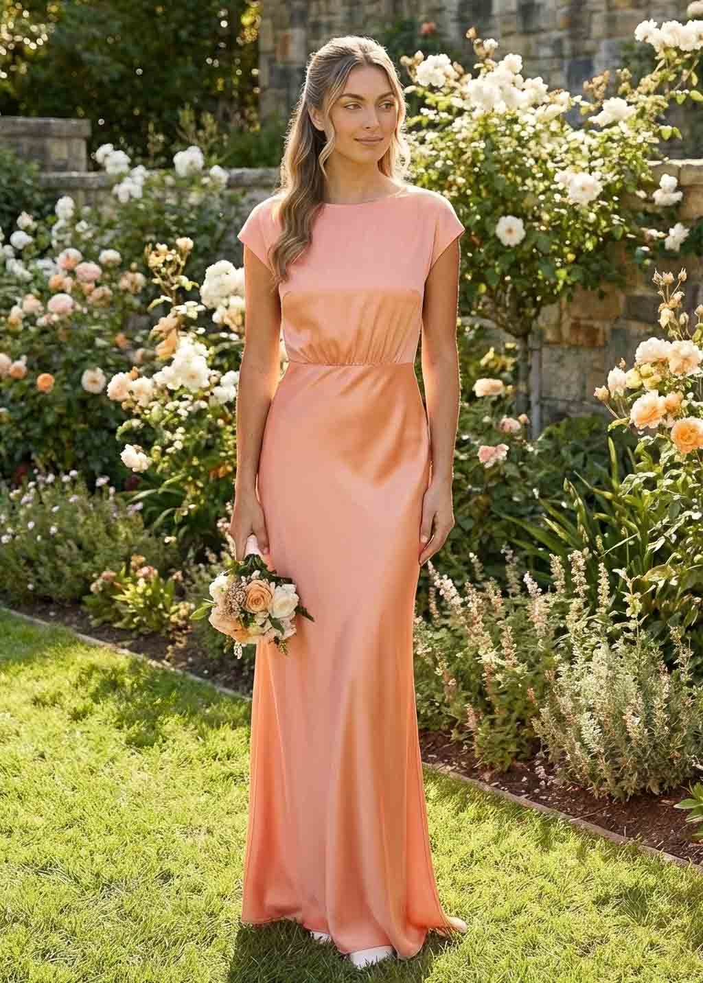 Peach Fuzz Silk Bridesmaids Maxi Dress