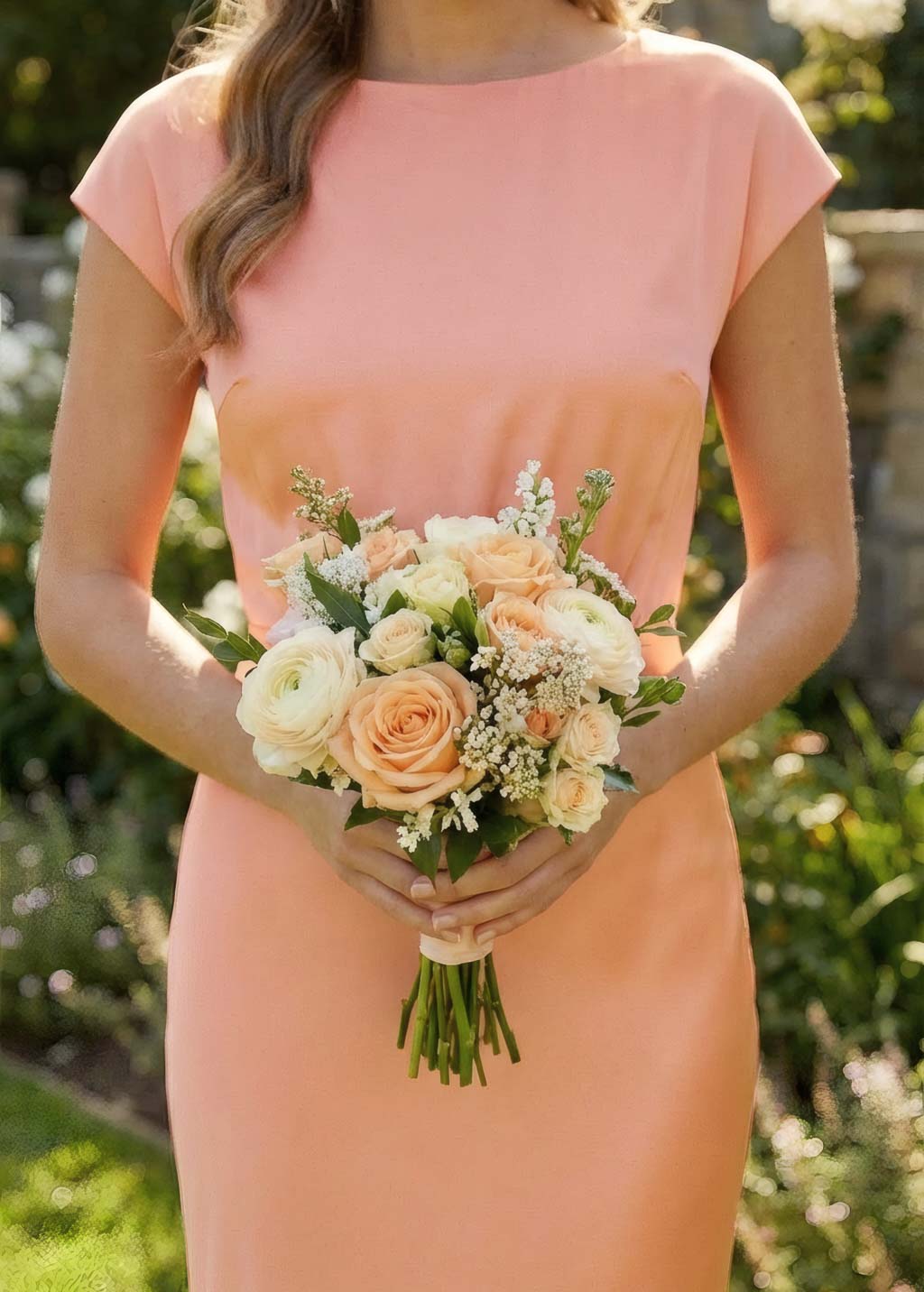 Peach Fuzz Silk Bridesmaids Maxi Dress