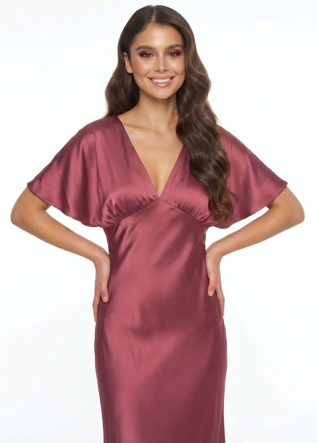 Dusty Rose Silk Dress with Flutter Sleeves