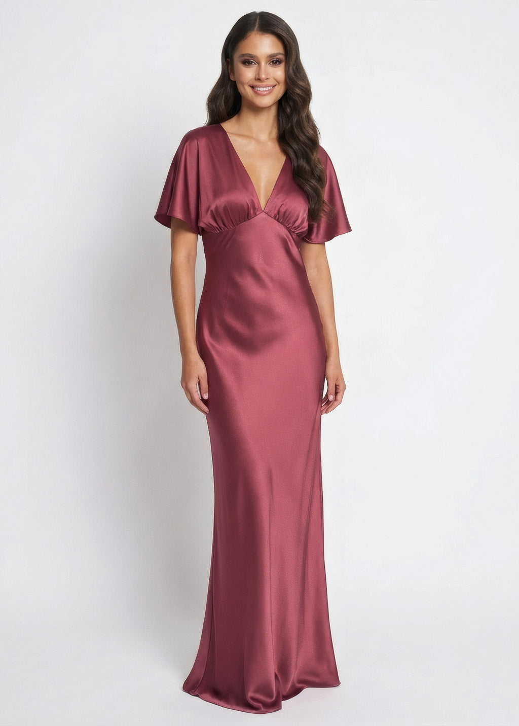Dusty Rose Silk Dress with Flutter Sleeves