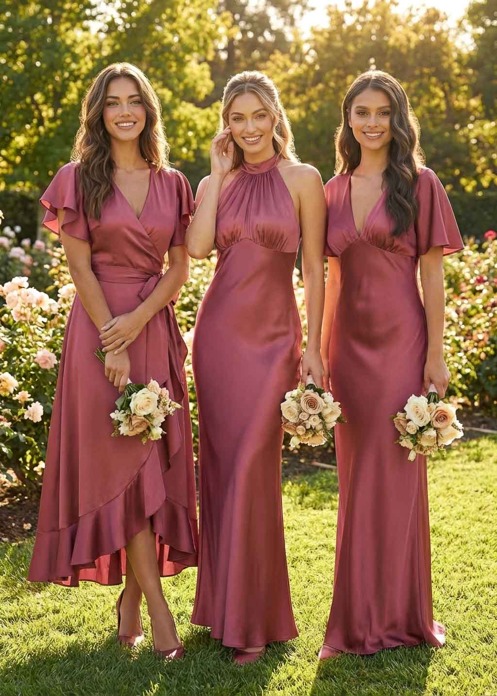 Dusty Rose Silk Halter Bridesmaid Dress