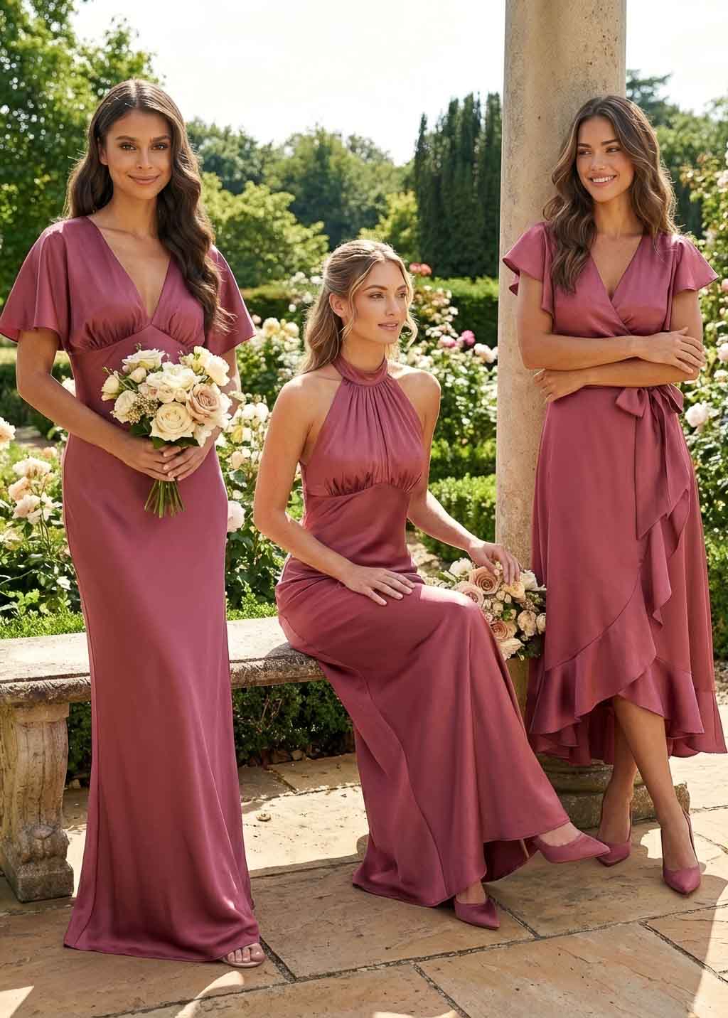 Dusty Rose Silk Halter Bridesmaid Dress