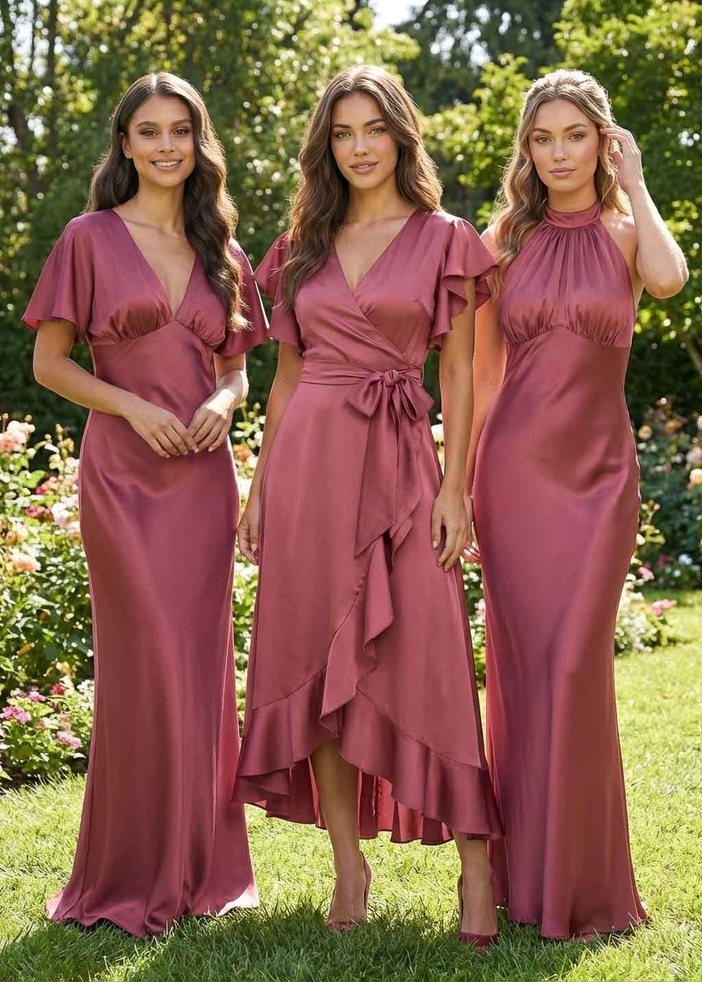 Dusty Rose Silk Halter Bridesmaid Dress