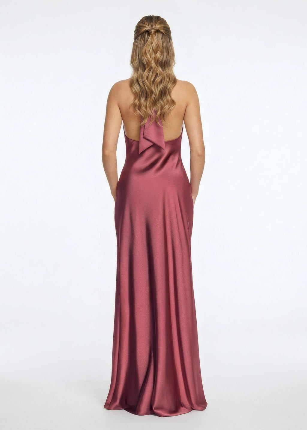 Dusty Rose Silk Halter Long Dress