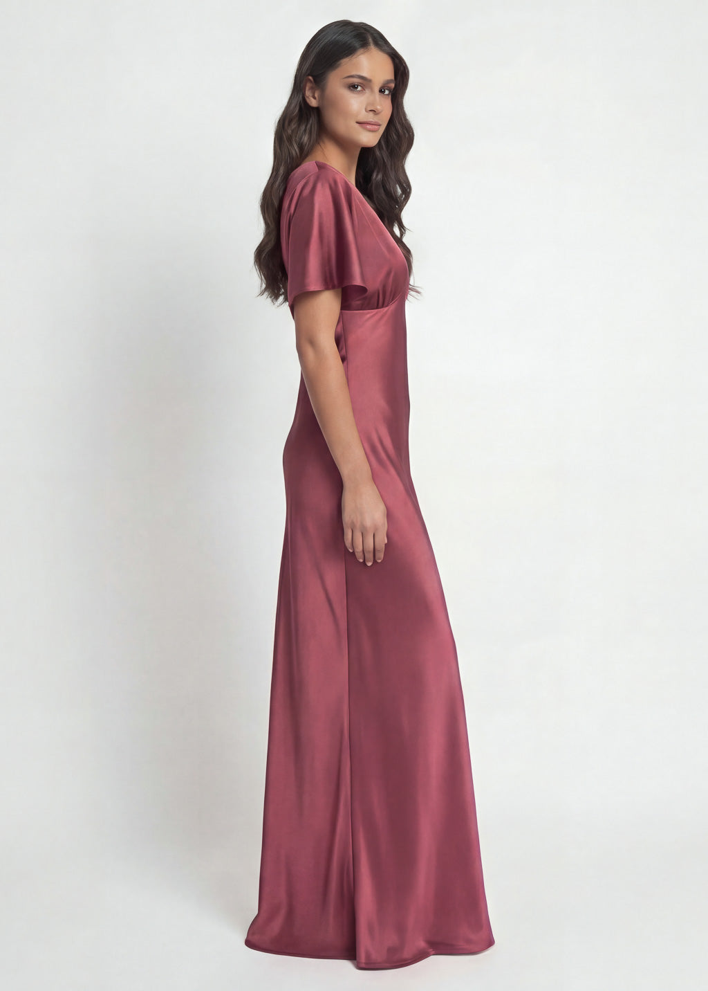 Dusty Rose Silk Dress with Flutter Sleeves