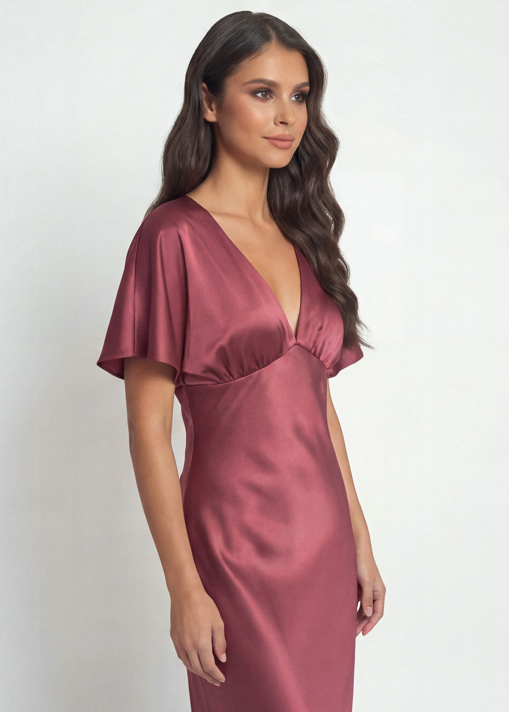 Dusty Rose Silk Dress with Flutter Sleeves