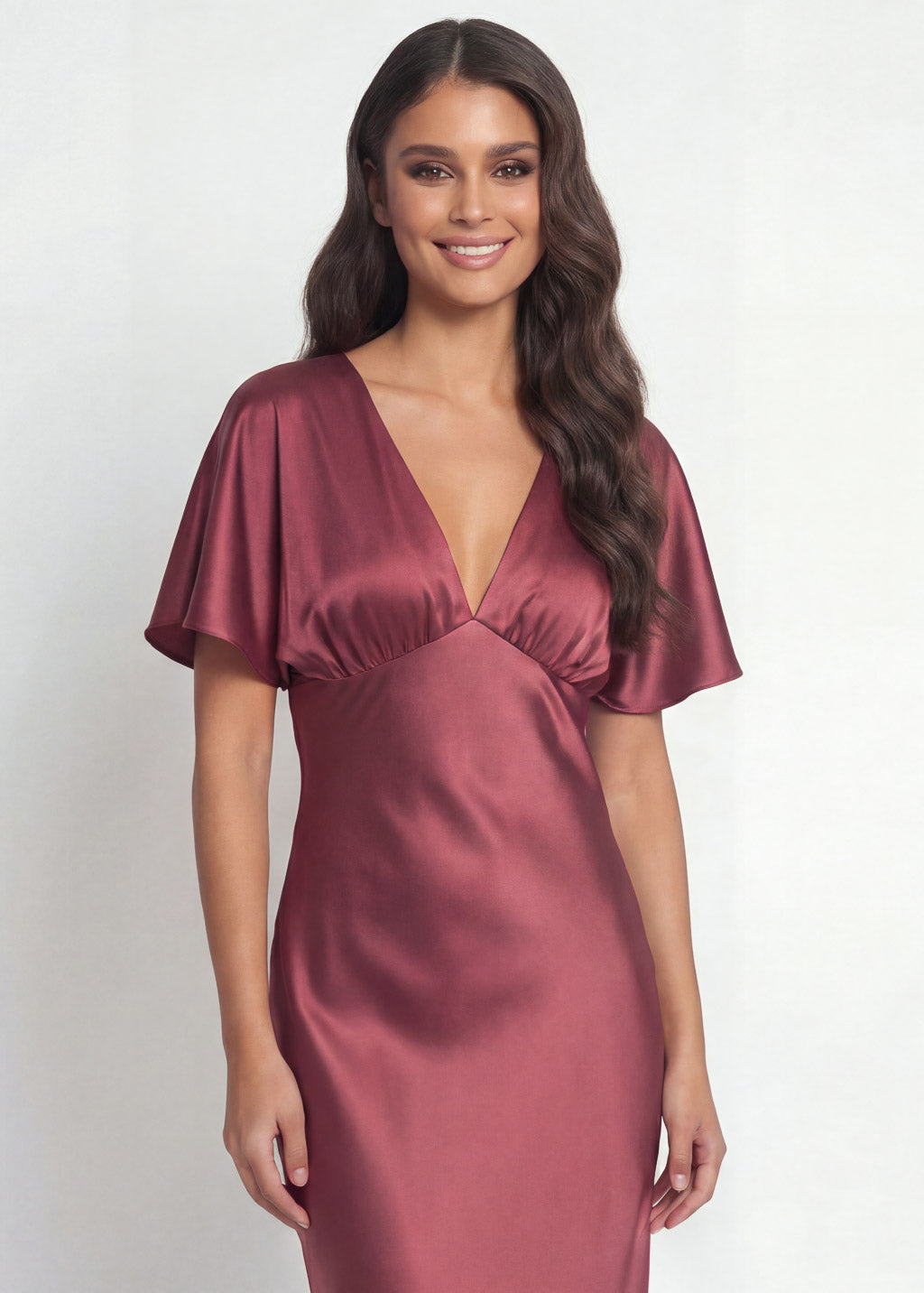 Dusty Rose Silk Dress with Flutter Sleeves
