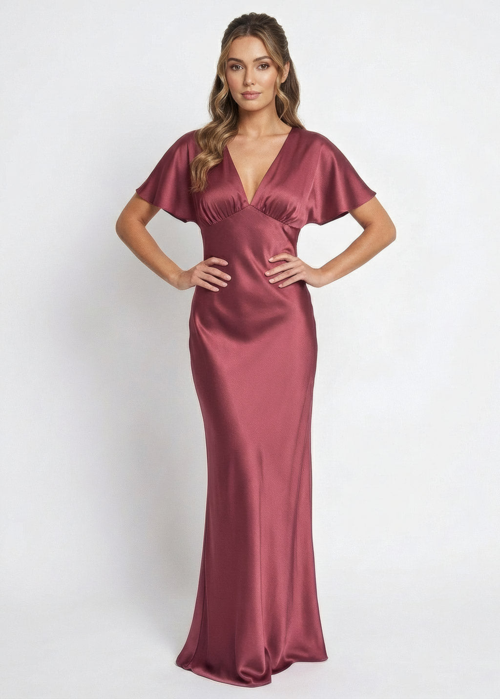 Dusty Rose Silk Dress with Flutter Sleeves