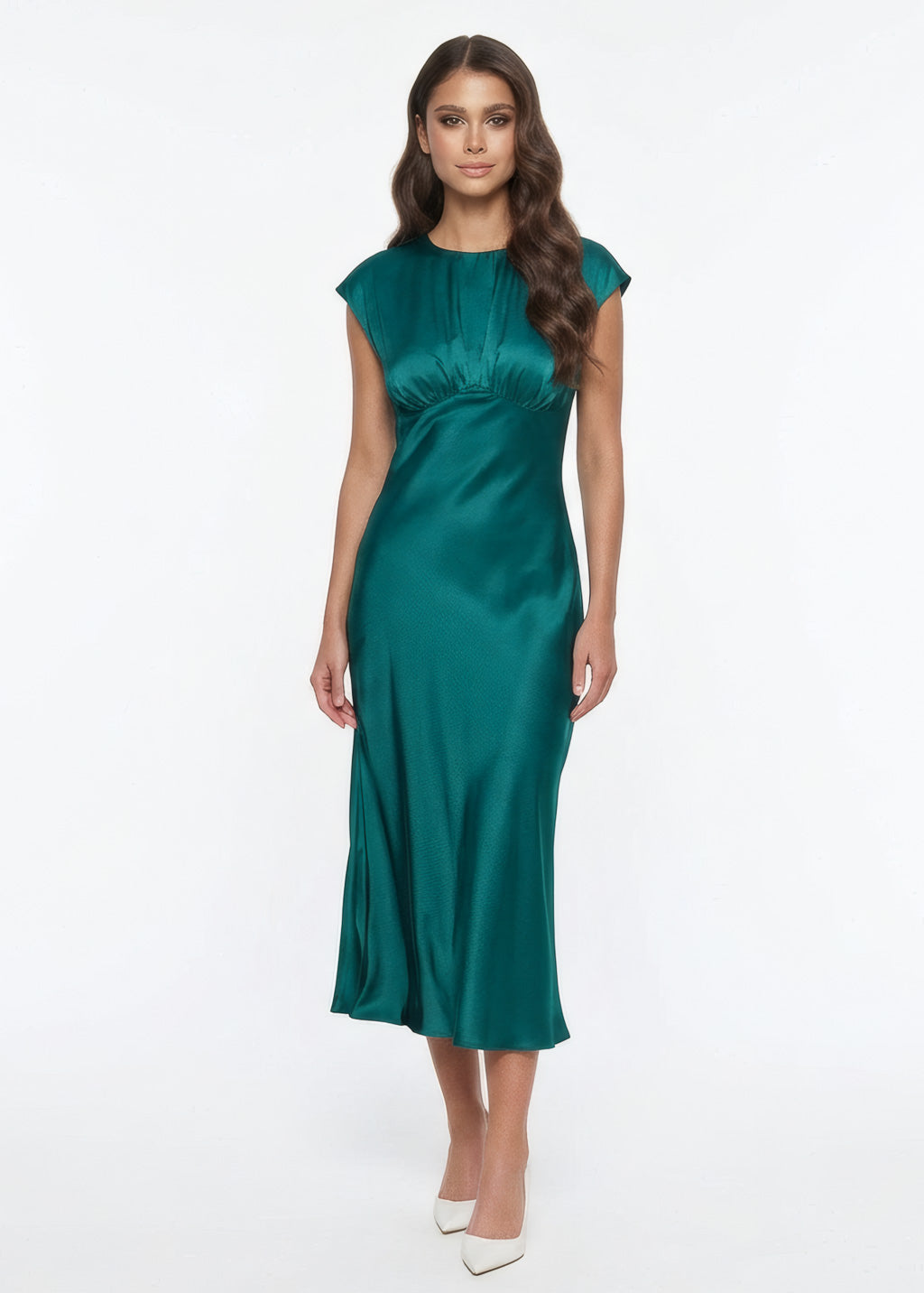 Teal Silk Midi Dress