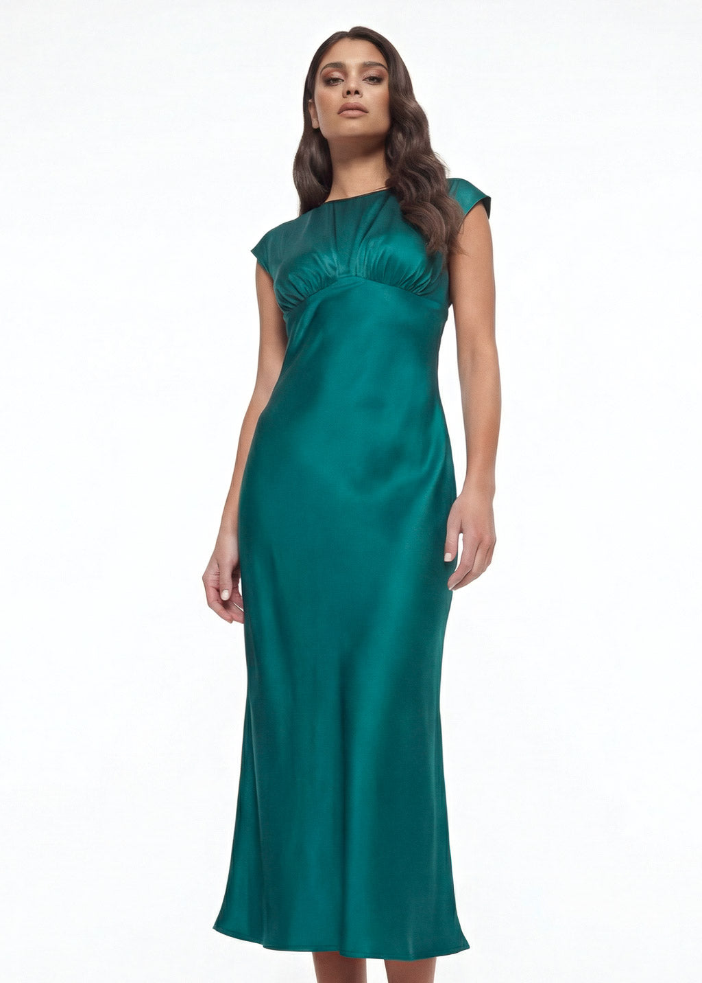 Teal Silk Midi Dress