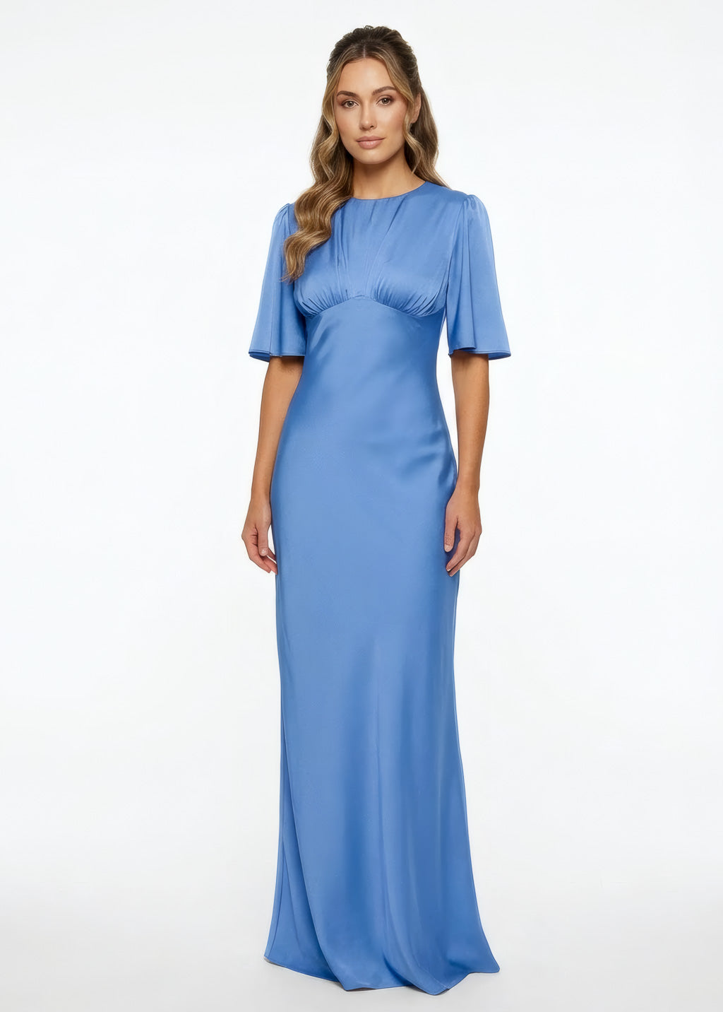 Blue Silk Dress with Sleeves