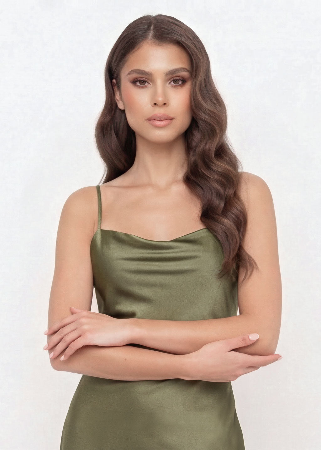 Olive Green Silk Midi Slip Dress