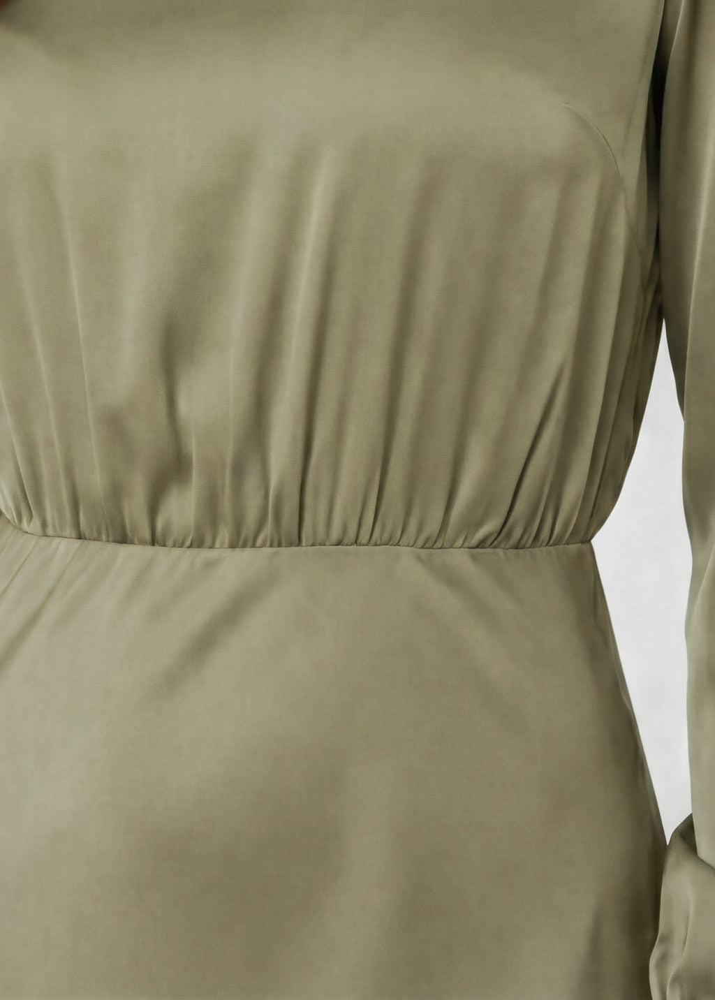 Olive Green Silk Dress with Long Sleeves