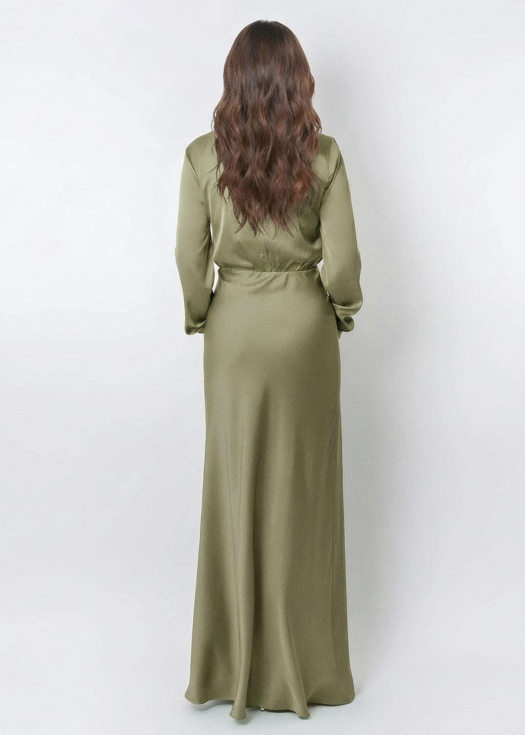olive green maxi dress with sleeves Silk Long or no bra Olive Green Silk Bridesmaid Dress