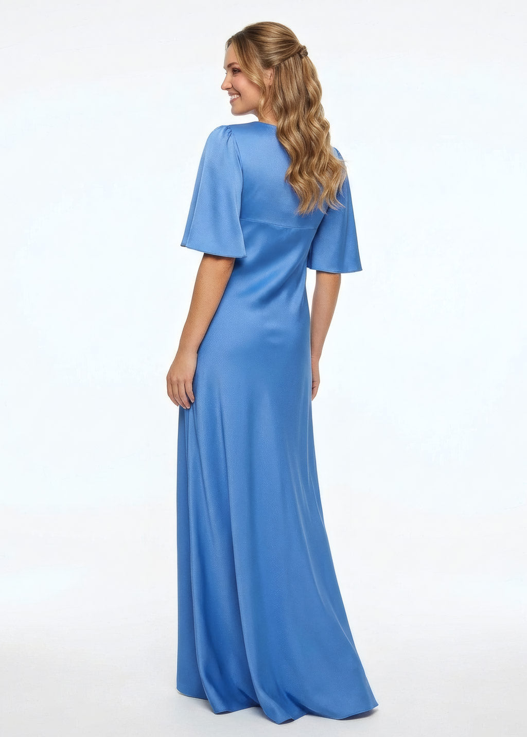 Blue Silk Dress with Sleeves