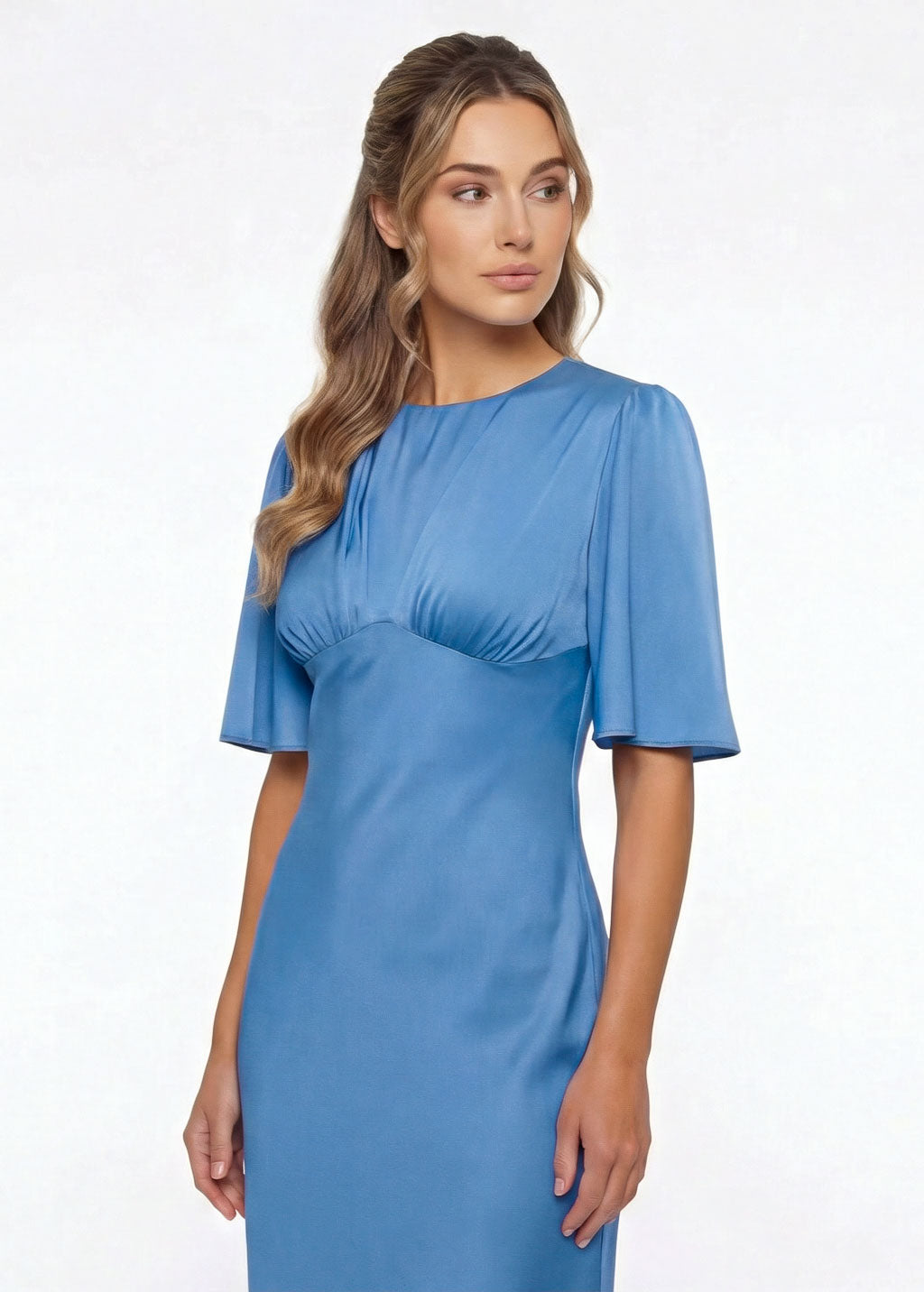 Blue Silk Dress with Sleeves