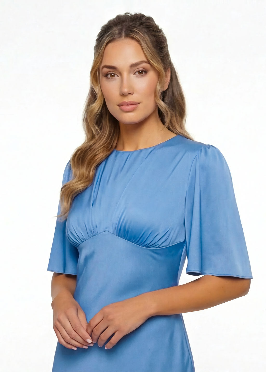 Blue Silk Dress with Sleeves