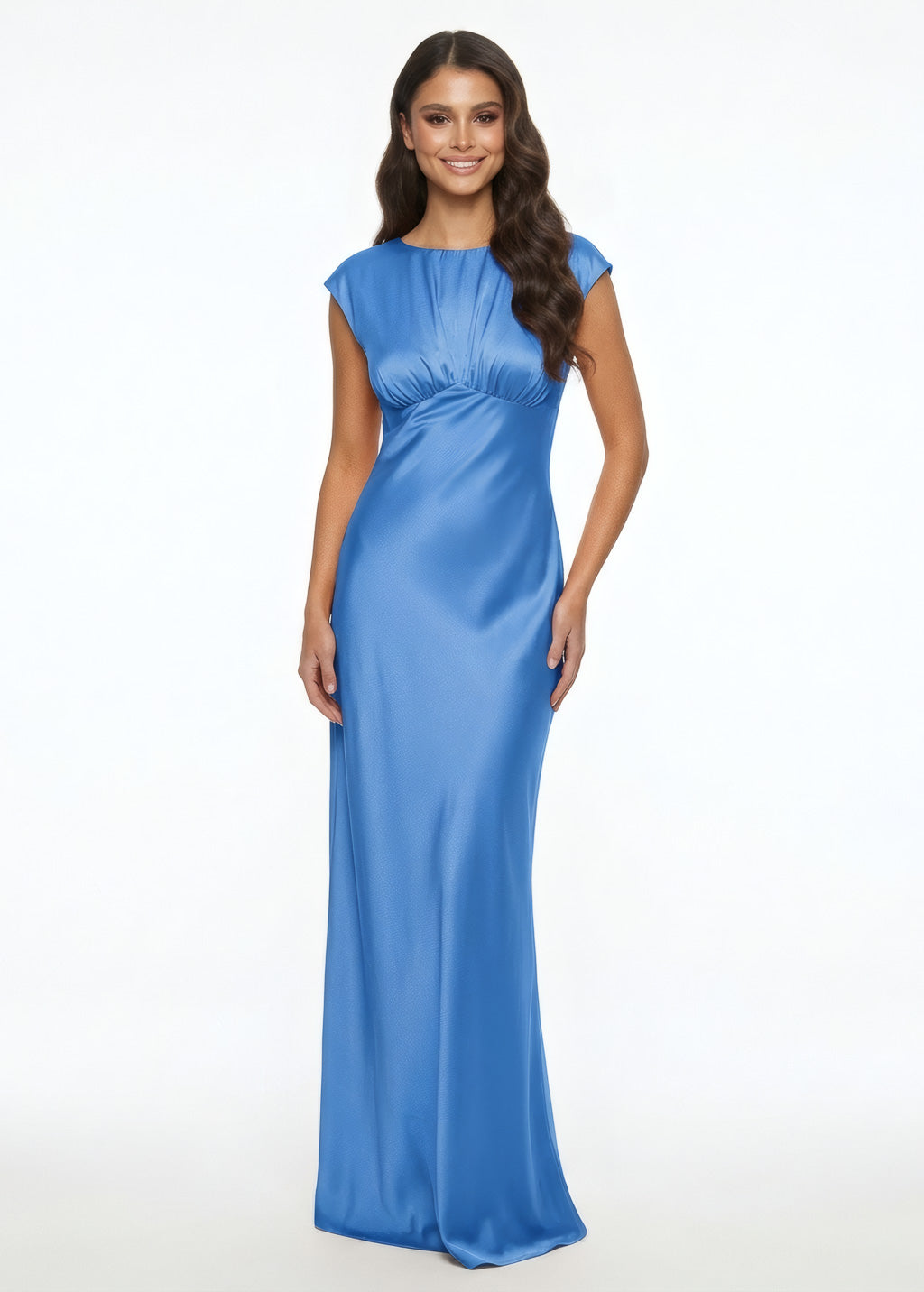 Blue Silk Long Bridesmaid Dress