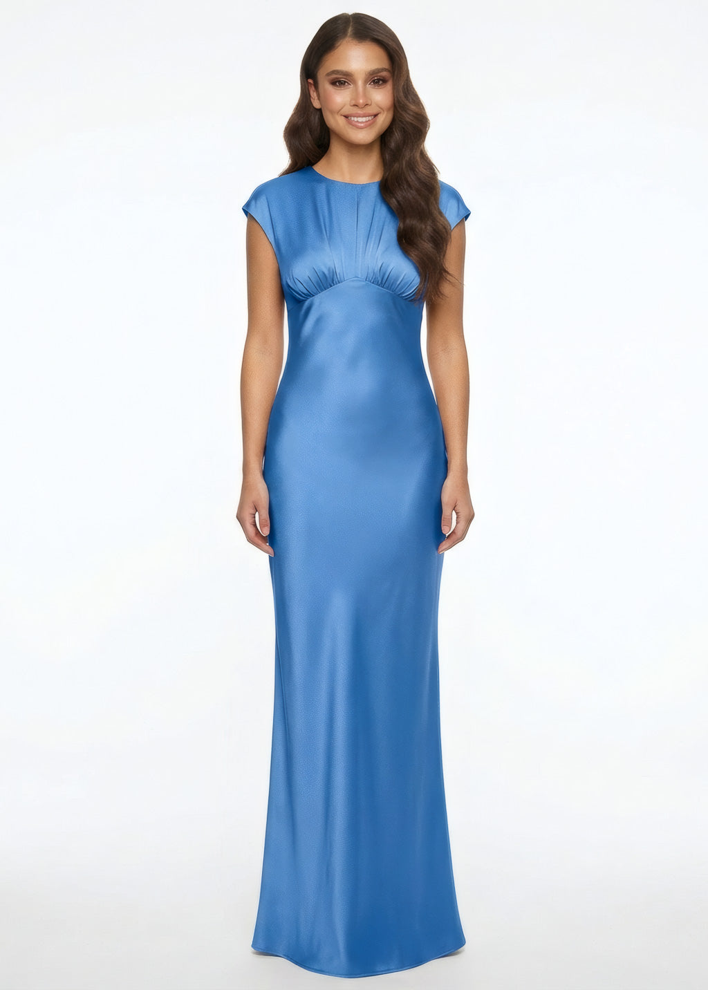 Blue Silk Long Bridesmaid Dress