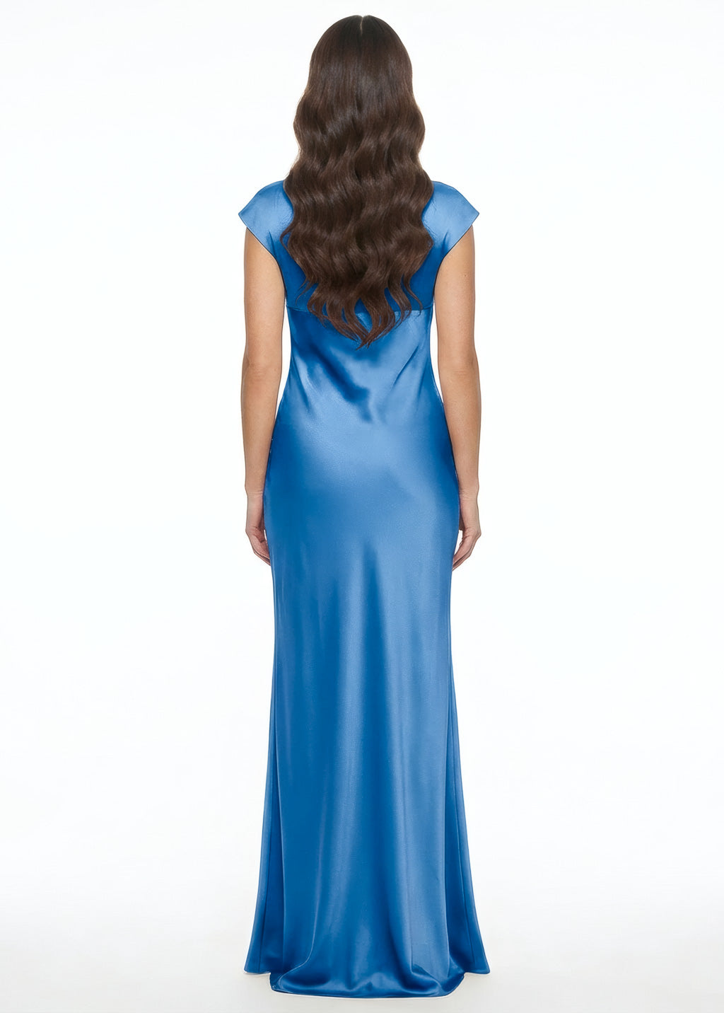 Blue Silk Long Bridesmaid Dress