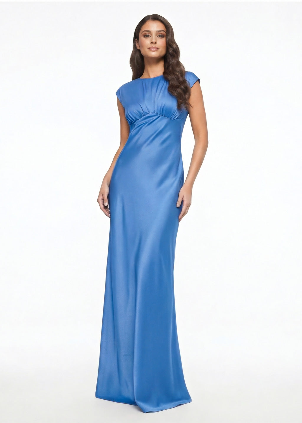 Blue Silk Long Bridesmaid Dress