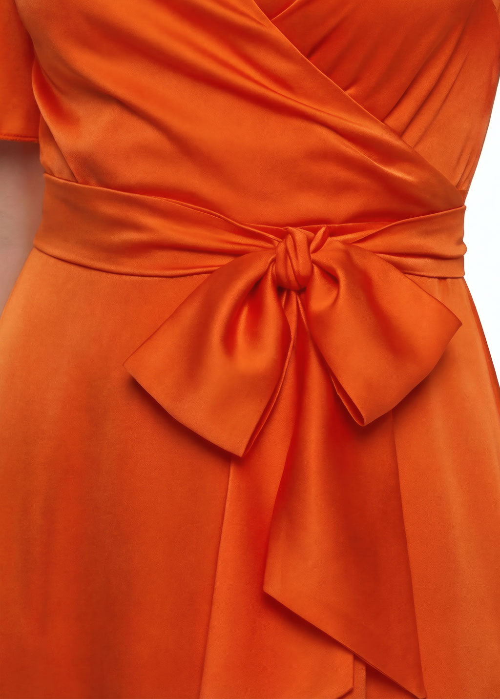 Orange Silk Wrap Bridesmaid Dress with Flutter Sleeve