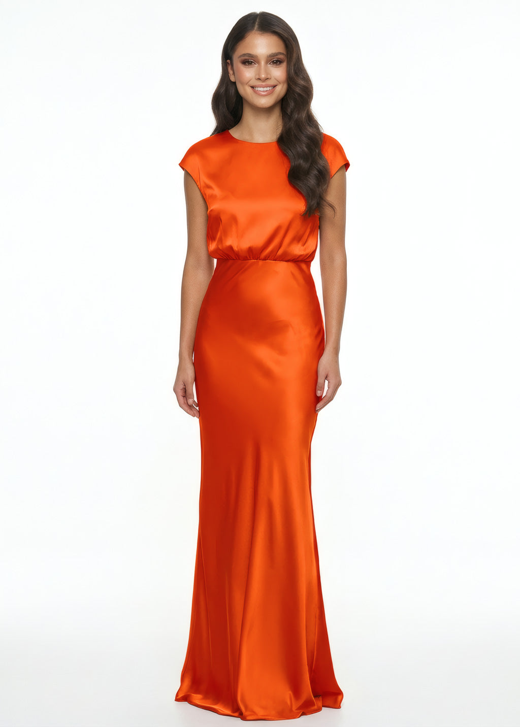 Orange Silk Maxi Bridesmaid Dress