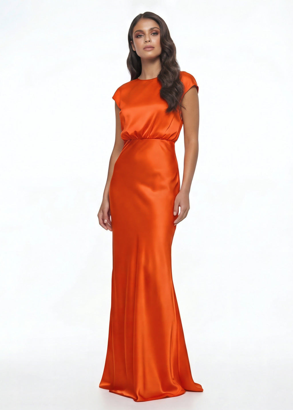 Orange Silk Maxi Bridesmaid Dress