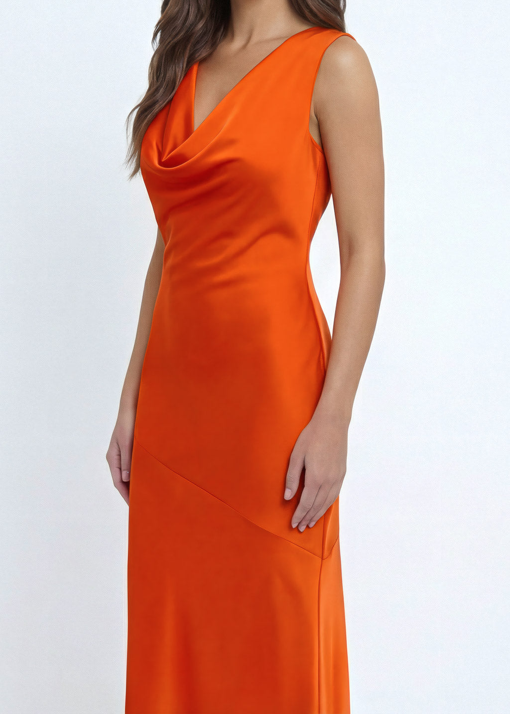 Orange long cowl bridesmaid dress