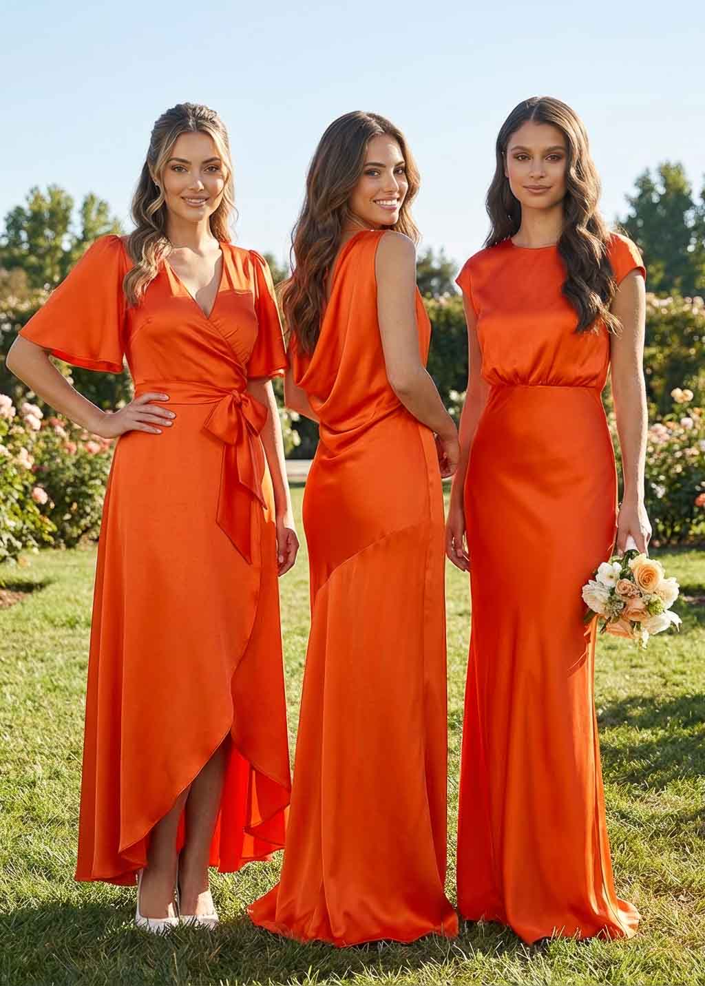 Orange long cowl bridesmaid dress