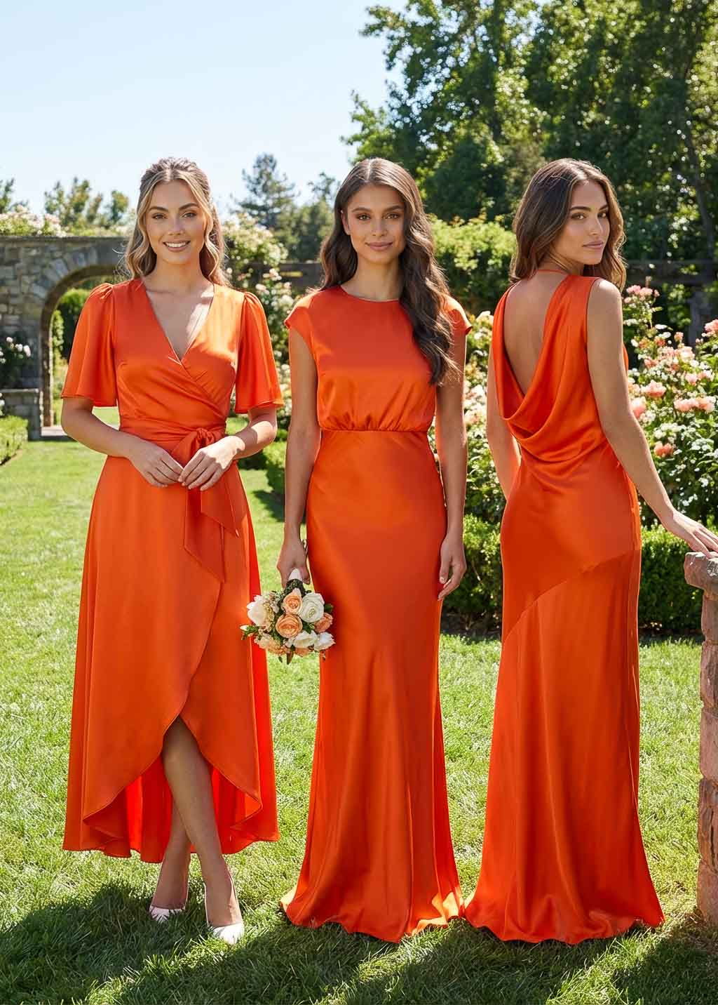 Orange Silk Maxi Bridesmaid Dress