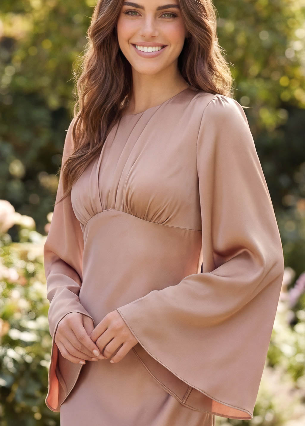 Cappuccino Silk Bridesmaid Dress with Long Sleeves