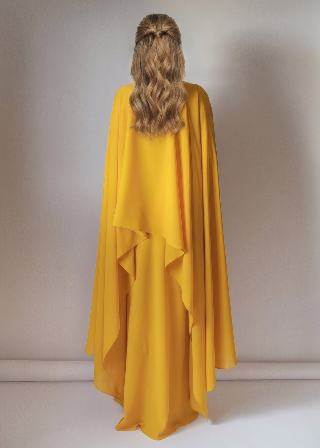 Gold Chiffon Cape Maxi Dress
