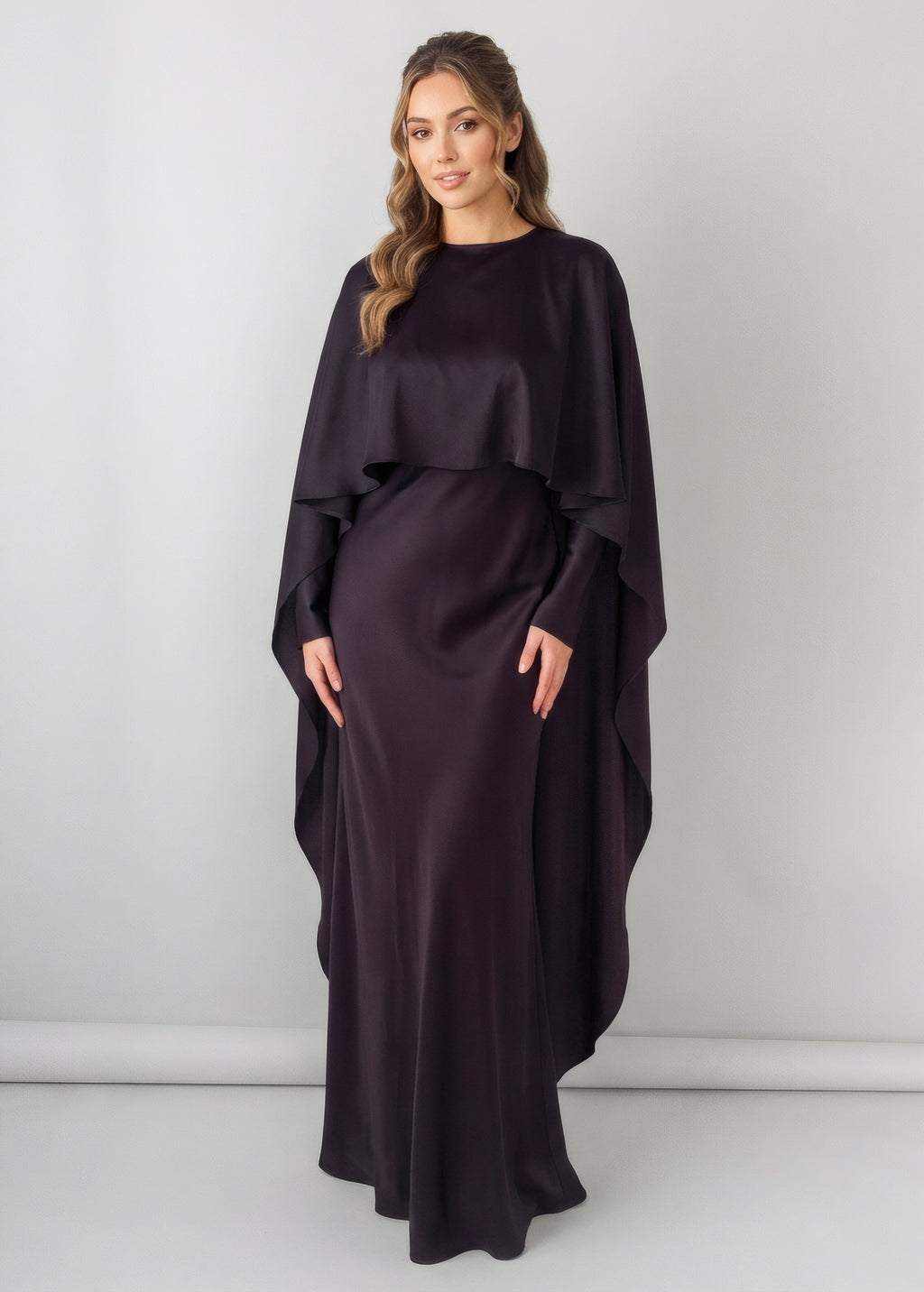 Black Silk Maxi Dress & Detachable Silk Cape