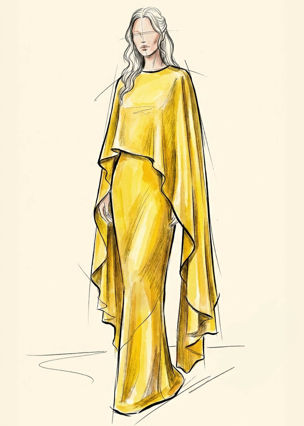 Gold Chiffon Cape Maxi Dress