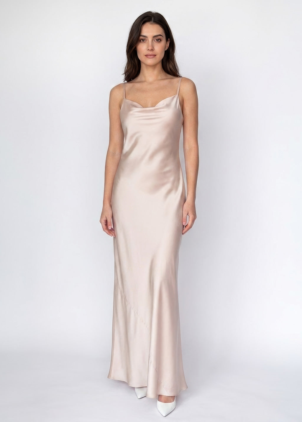 Light Champagne Silk Dress & Detachable Cape
