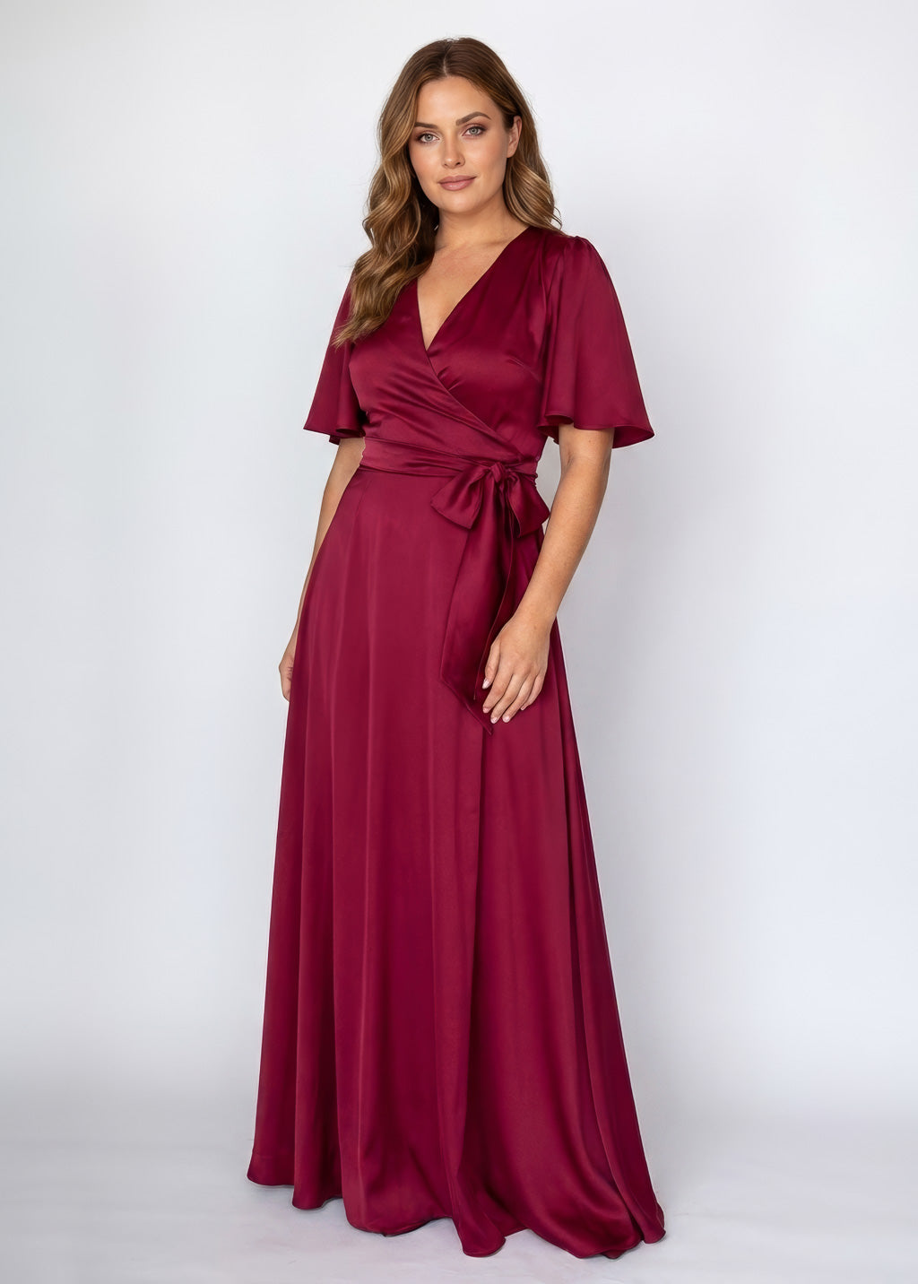 Burgundy Silk Wrap Long Dress